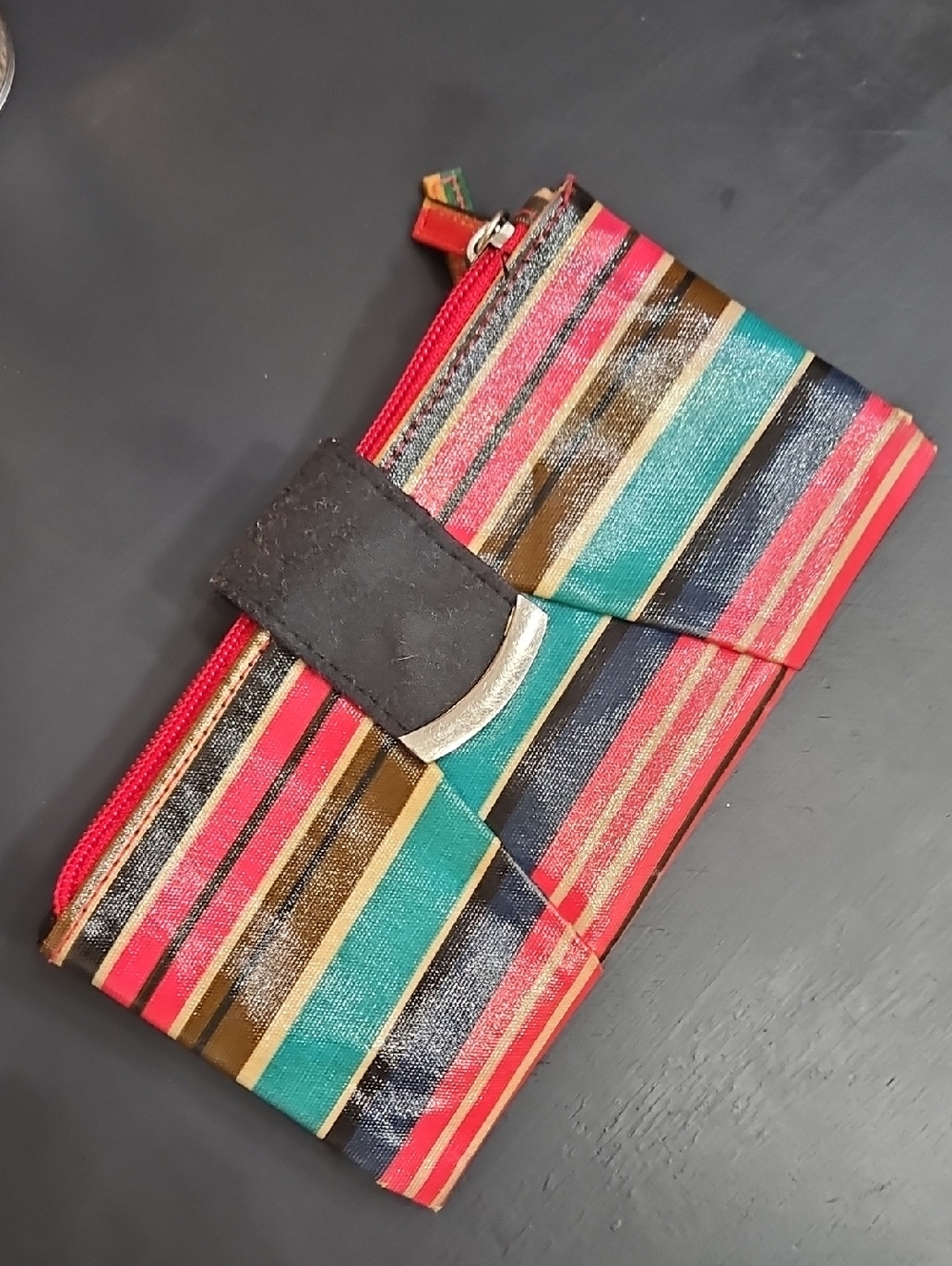 Kate Landry Striped Wallet Clutch in Teal, Pink & Brown